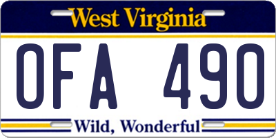 WV license plate OFA490