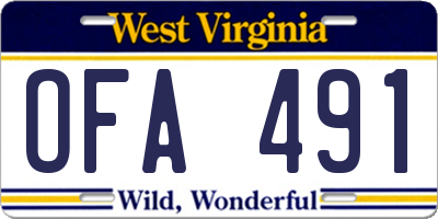 WV license plate OFA491