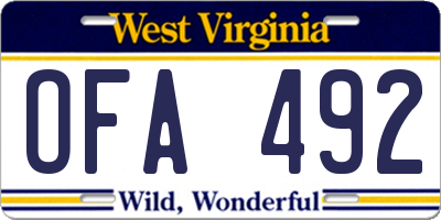 WV license plate OFA492