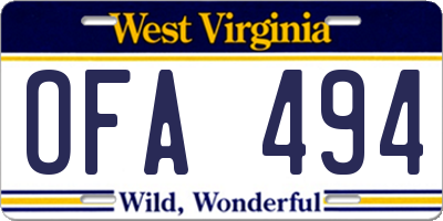 WV license plate OFA494
