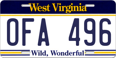 WV license plate OFA496
