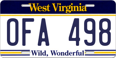 WV license plate OFA498