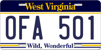 WV license plate OFA501