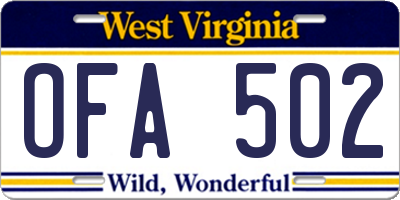 WV license plate OFA502
