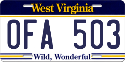 WV license plate OFA503