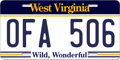 WV license plate OFA506