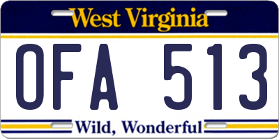 WV license plate OFA513