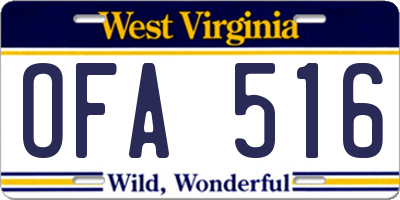 WV license plate OFA516