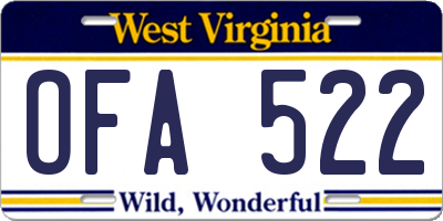 WV license plate OFA522