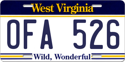 WV license plate OFA526