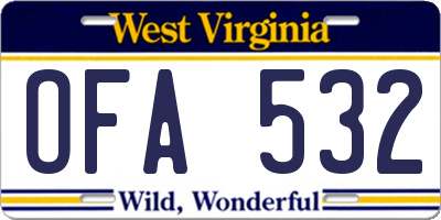 WV license plate OFA532