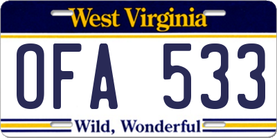 WV license plate OFA533