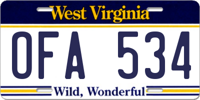 WV license plate OFA534