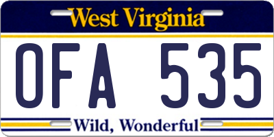 WV license plate OFA535