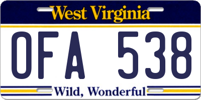 WV license plate OFA538