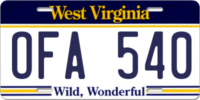 WV license plate OFA540