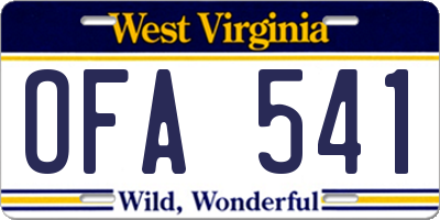 WV license plate OFA541