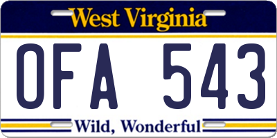 WV license plate OFA543