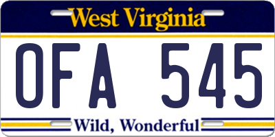 WV license plate OFA545