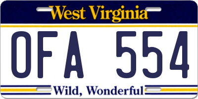 WV license plate OFA554