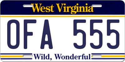 WV license plate OFA555