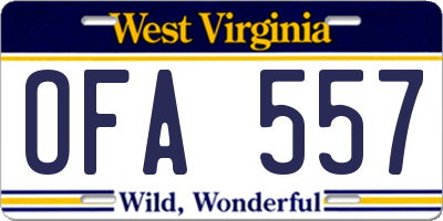 WV license plate OFA557