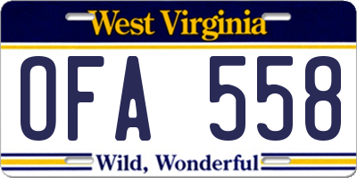 WV license plate OFA558