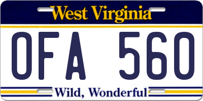 WV license plate OFA560
