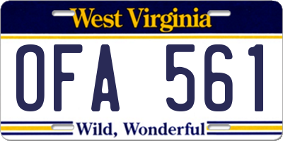 WV license plate OFA561