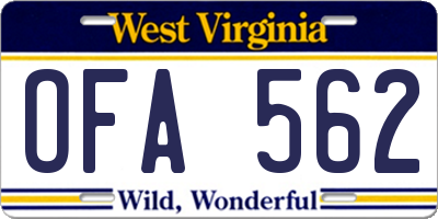 WV license plate OFA562