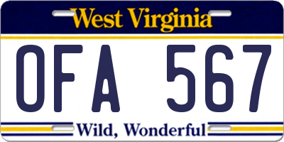 WV license plate OFA567