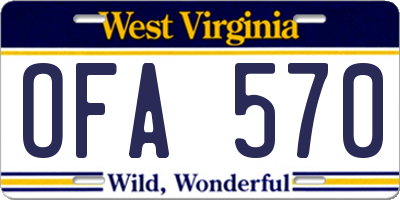 WV license plate OFA570