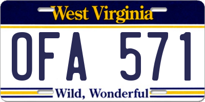 WV license plate OFA571