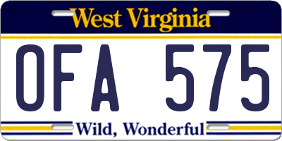 WV license plate OFA575