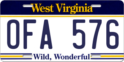 WV license plate OFA576