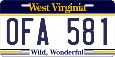 WV license plate OFA581