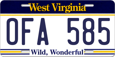 WV license plate OFA585