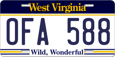 WV license plate OFA588