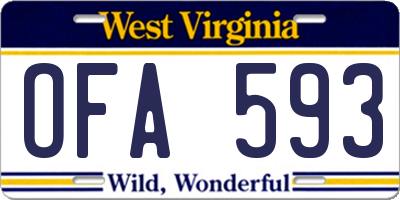 WV license plate OFA593