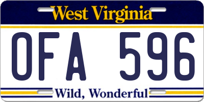 WV license plate OFA596