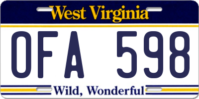 WV license plate OFA598