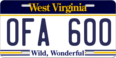 WV license plate OFA600