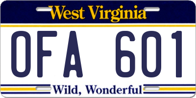 WV license plate OFA601