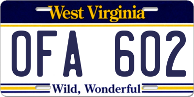 WV license plate OFA602