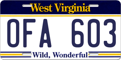 WV license plate OFA603