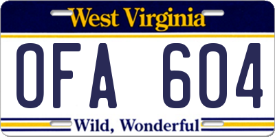 WV license plate OFA604