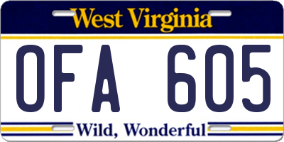 WV license plate OFA605