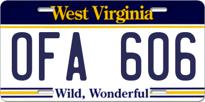 WV license plate OFA606