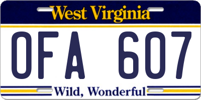 WV license plate OFA607