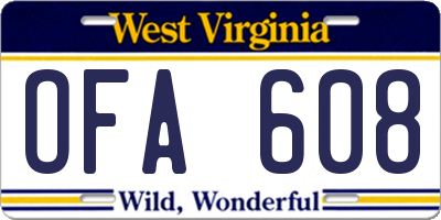 WV license plate OFA608